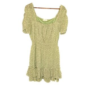 Altard State Dress Sage and Pink Ruffled Floral Boho Tie Sleeves Size Large